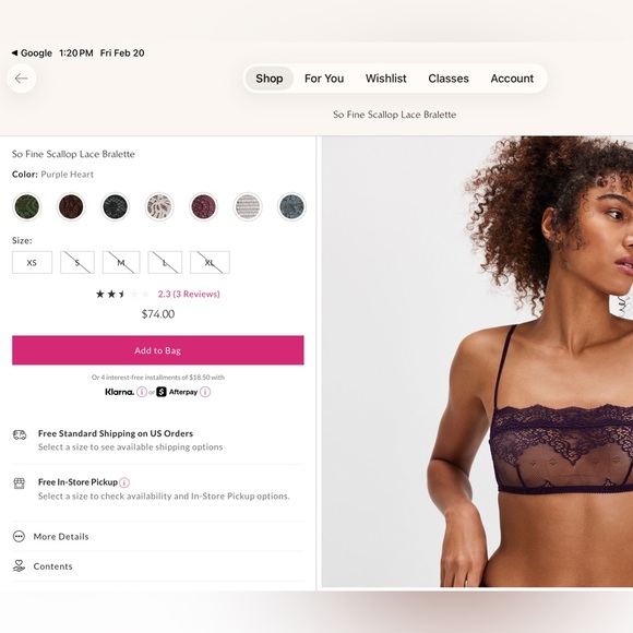 Only Hearts So Fine Scallop Lace Bralette Purple Heart Size L Sheer Lace NWT - Picture 10 of 10